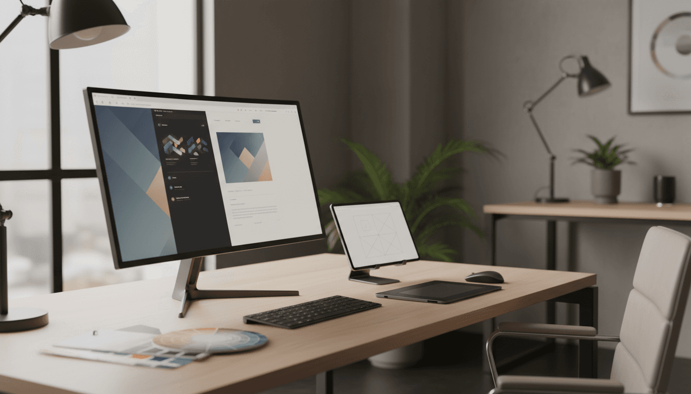 Designer working on a website customization project on a modern computer setup
