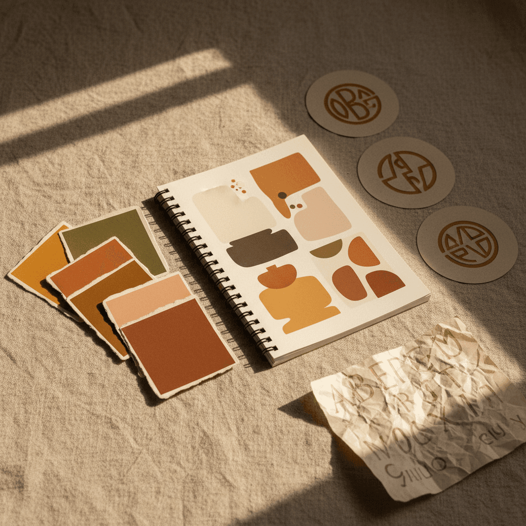 Brand identity materials and color palette samples