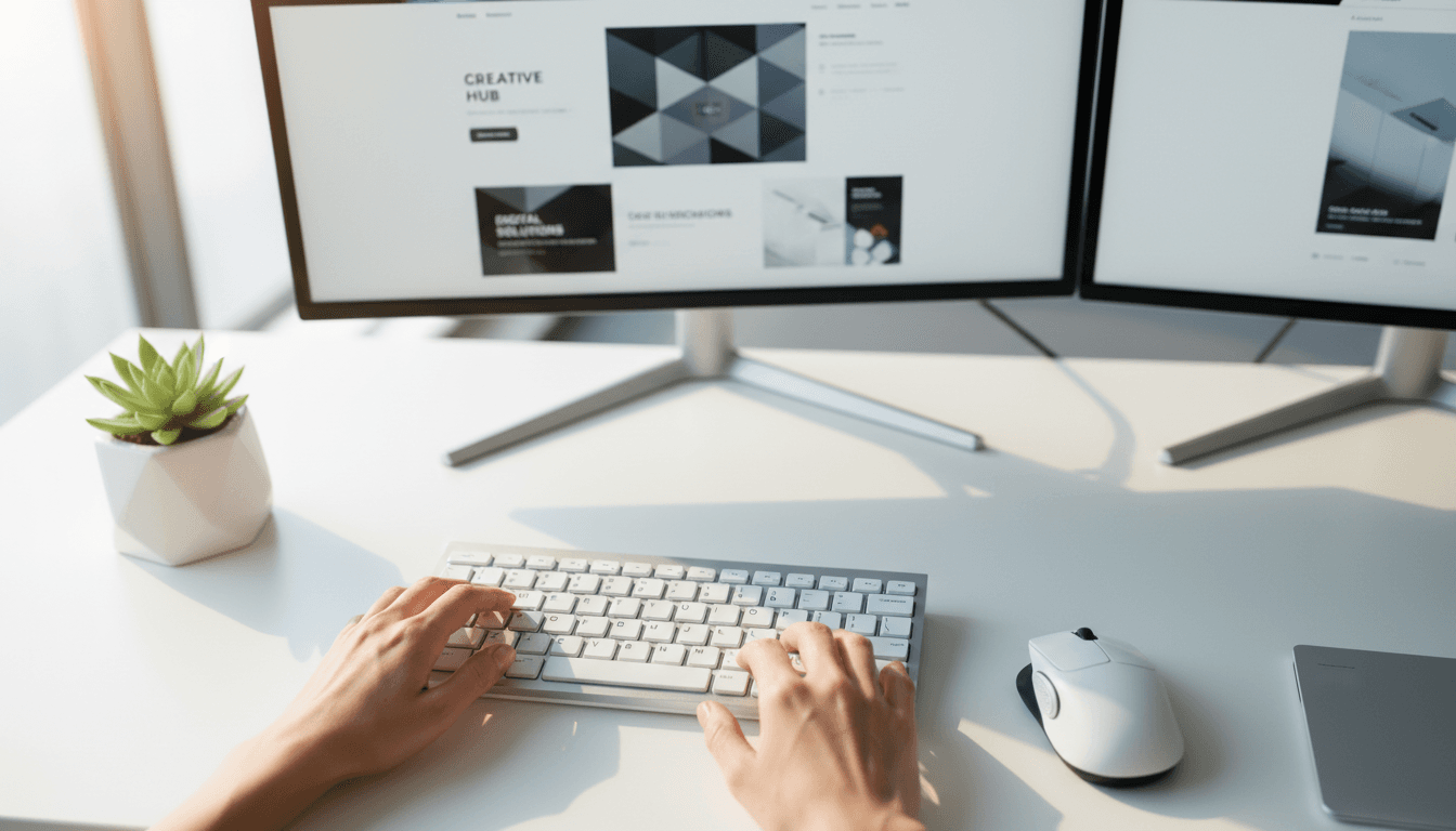 Designer working on website customization at a professional workspace