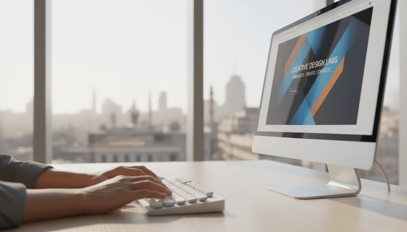 Web designer working on a professional website interface in a modern Cairo studio