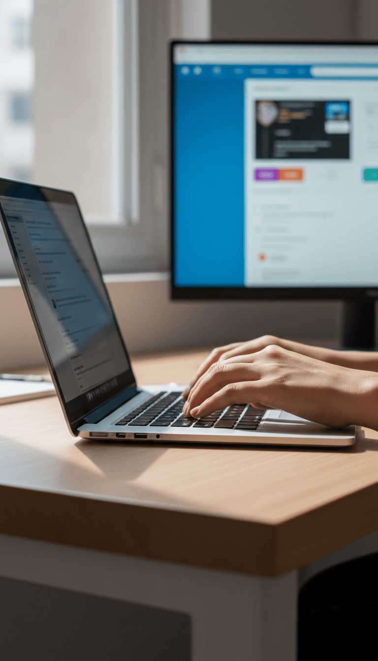 Designer working on website customization at laptop